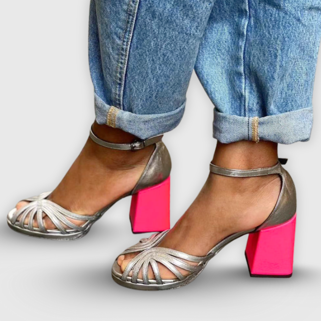 Soleil™ | Block Heel Sandal with Gold Straps