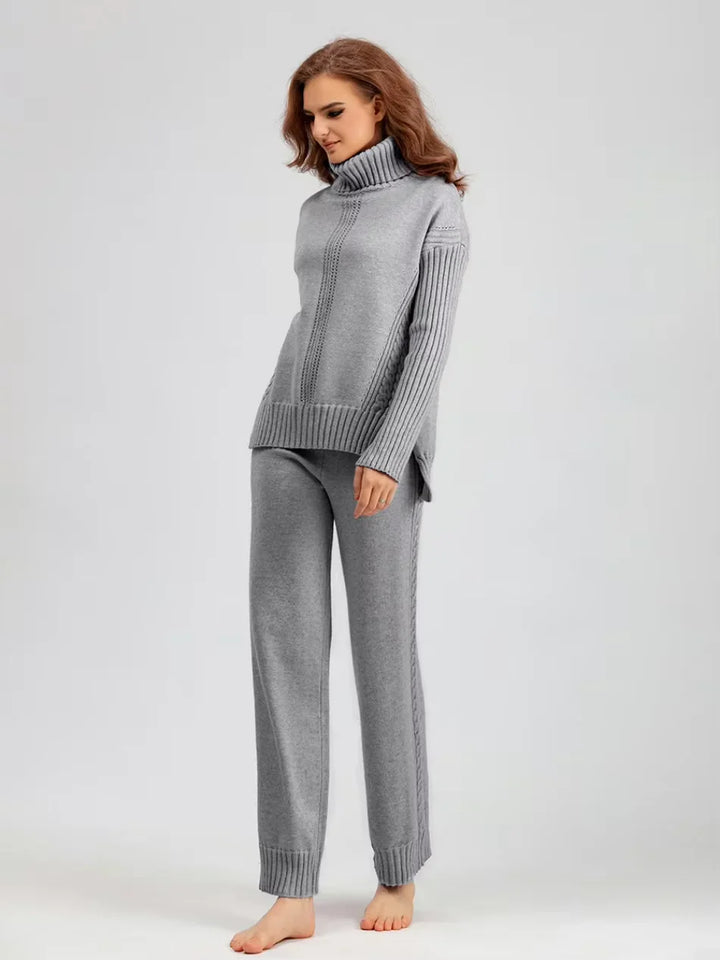 Scarlett | Chic High-Neck Knit Sweater & Loose Pants Set