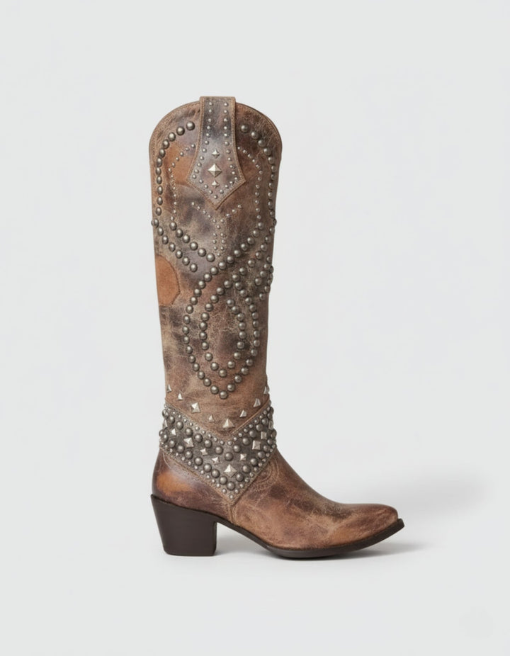 Studded Leather Western Boots