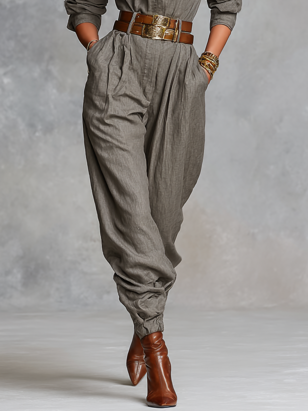 Long Sleeve Cotton and Linen Jumpsuit