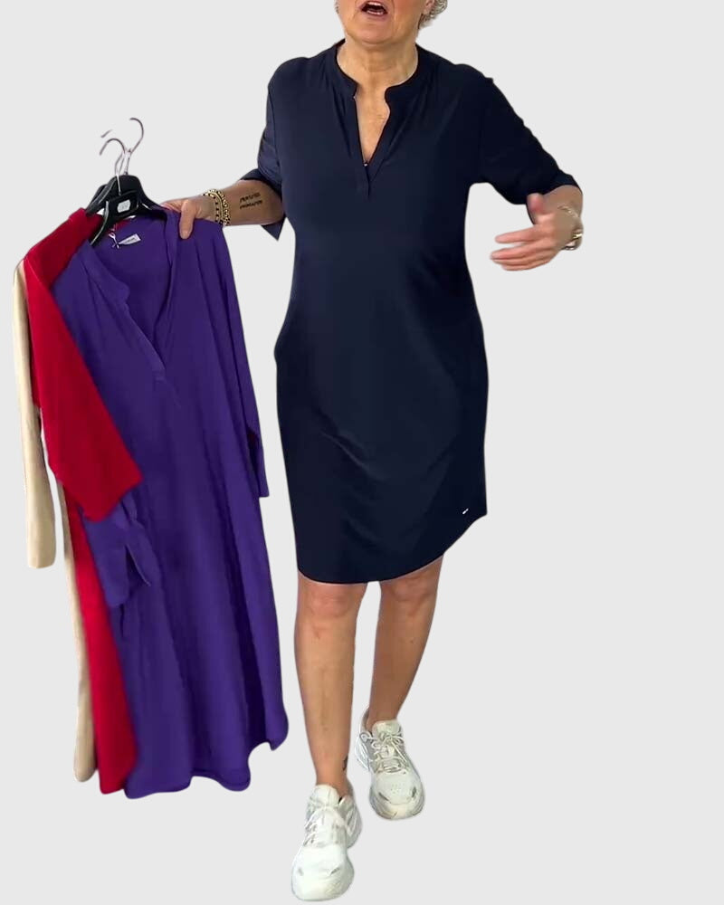 Katherine™ | Solid V-Neck Dress