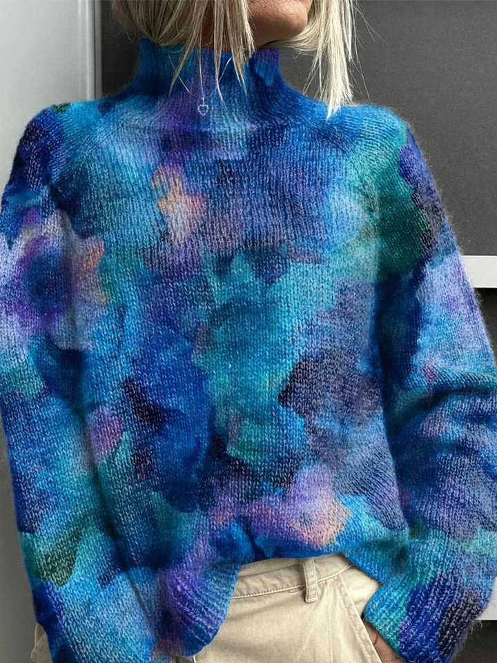 Arji | Stylish Sweater with Turtleneck and Abstract Floral Pattern on Water
