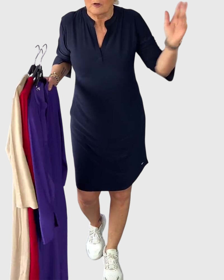 Katherine™ | Solid V-Neck Dress