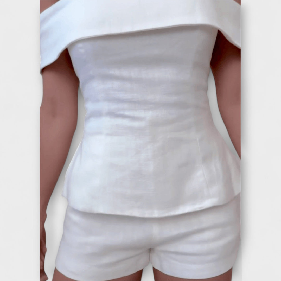 Olivia - White Cotton-Linen Two-Piece Set