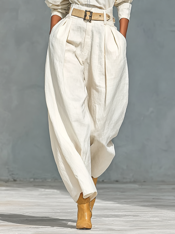 Long Sleeve Shirt and Wide Pants Set in Cotton and Linen