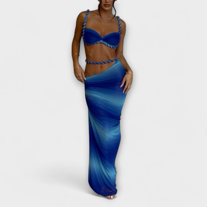 Jane - Stylish Gradient Braided Crop Top & Overskirt Duo
