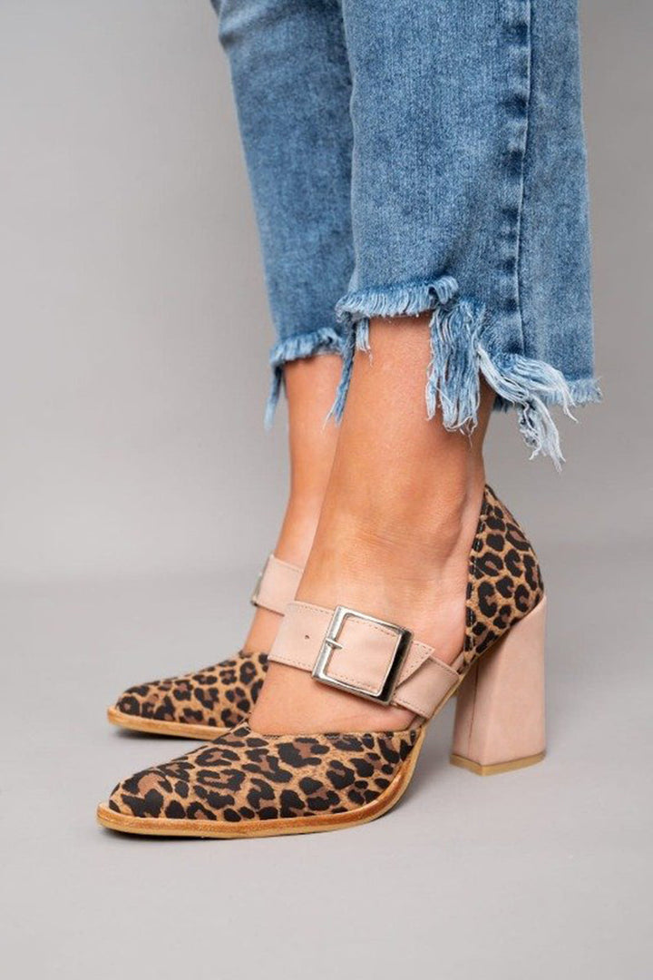 Selveta™ | Leopard Print Suede Sandals with Stable Heel