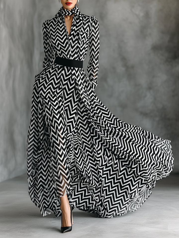 Maxi Dress in Black and White Striped Chiffon