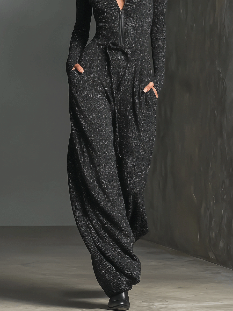 Elegant Women's Knit Jumpsuit with Front Zip