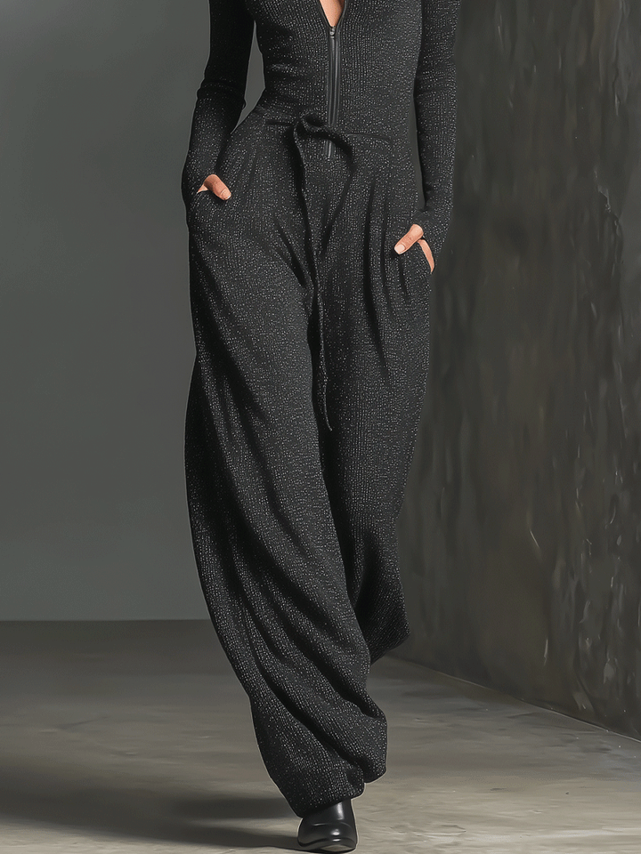 Elegant Women's Knit Jumpsuit with Front Zip