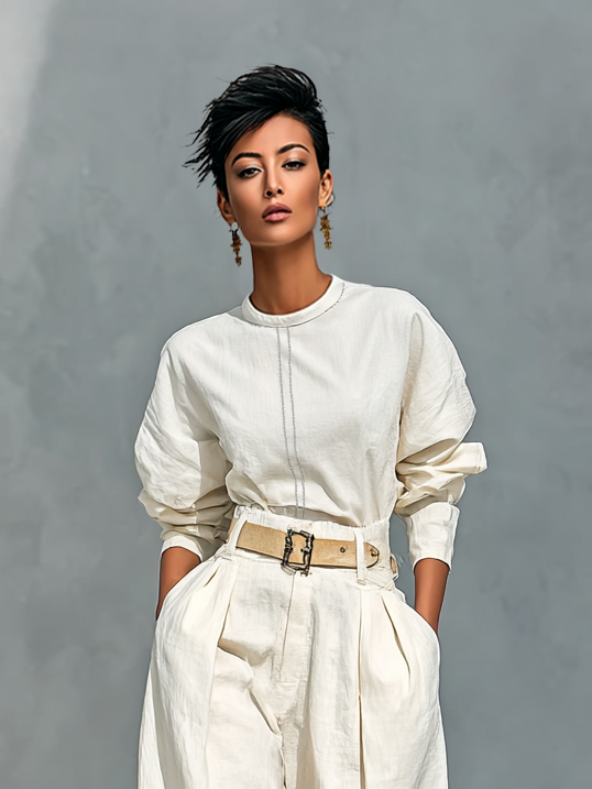 Long Sleeve Shirt and Wide Leg Cotton and Linen Pants Set