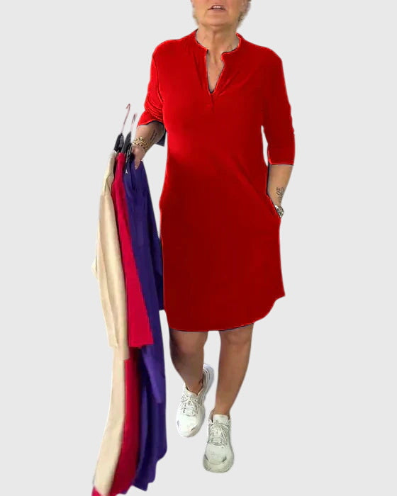 Katherine™ | Solid V-Neck Dress