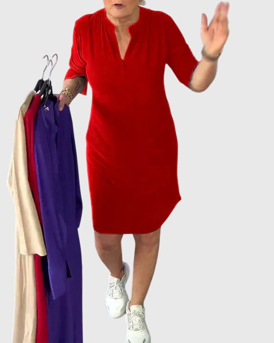 Katherine™ | Solid V-Neck Dress