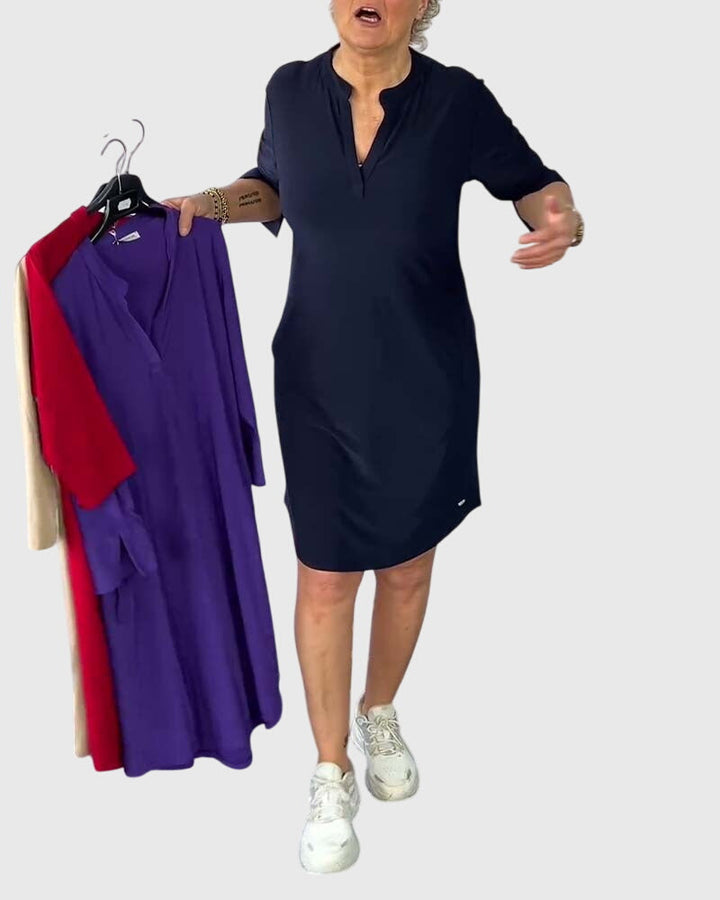 Katherine™ | Solid V-Neck Dress