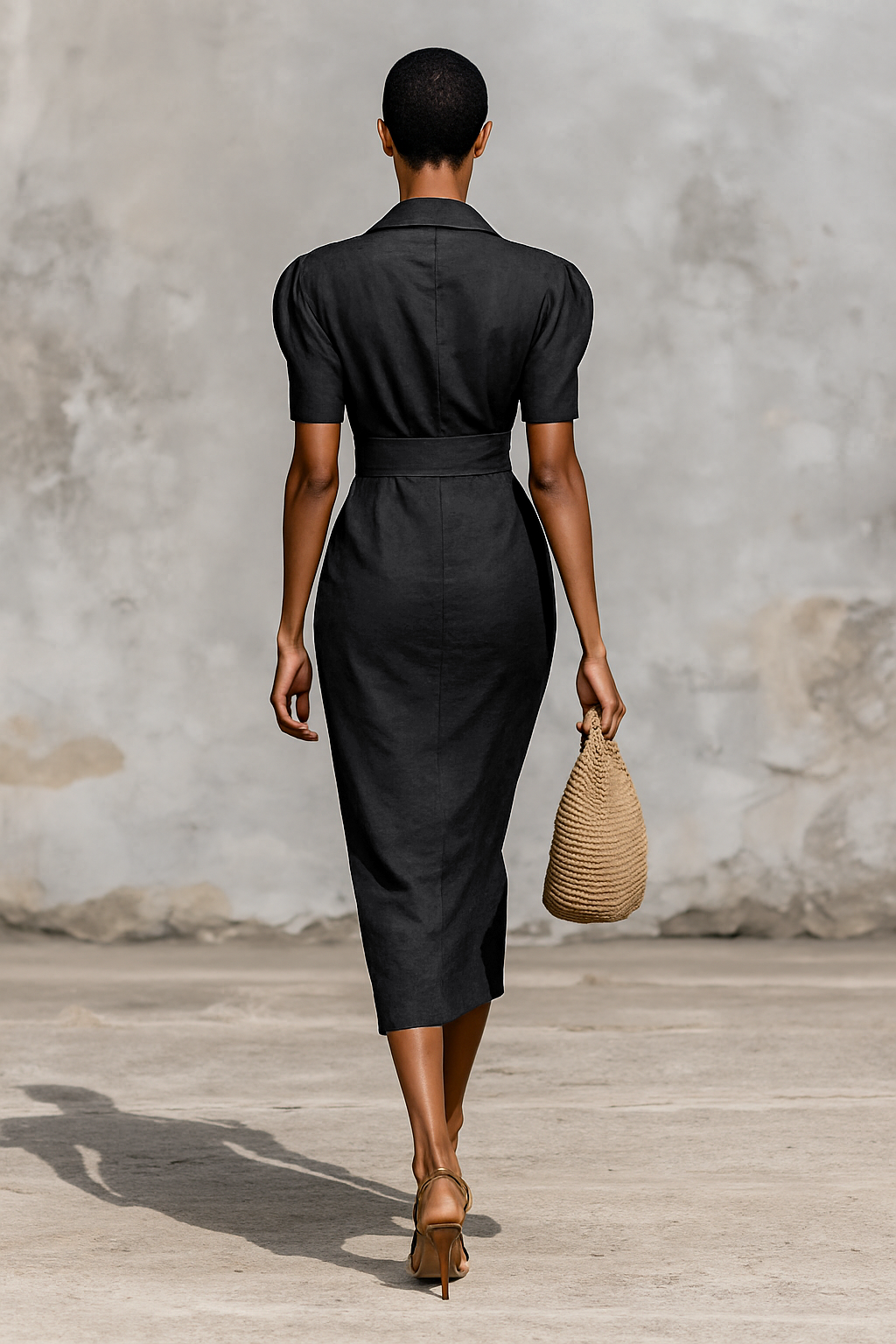 Women’s Solid Color Midi Dress with V-Neck and Short Sleeves