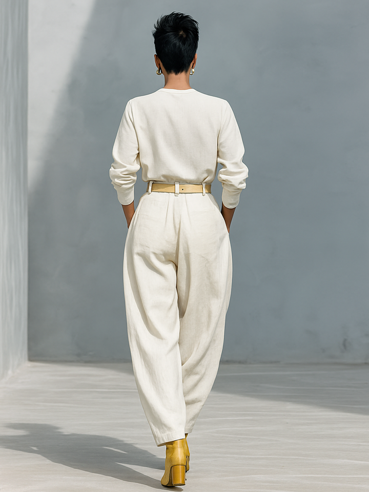 Long Sleeve Shirt and Wide Leg Cotton and Linen Pants Set
