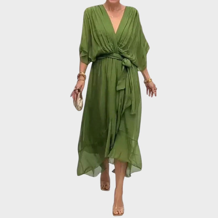 Hayden Monica | Silk Chiffon Dress With V-neck