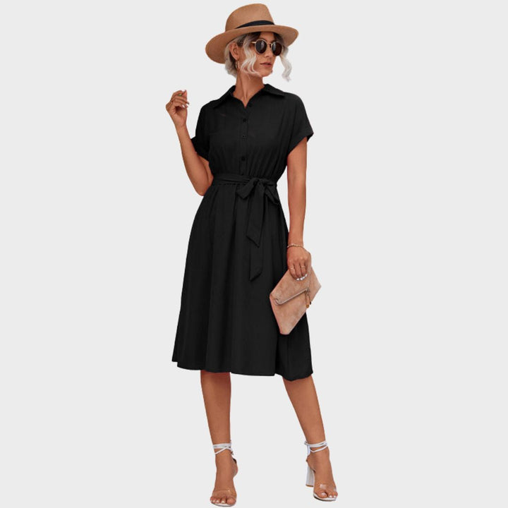 Hayden Britany - Button-Up Shirt Dress with Waist Tie