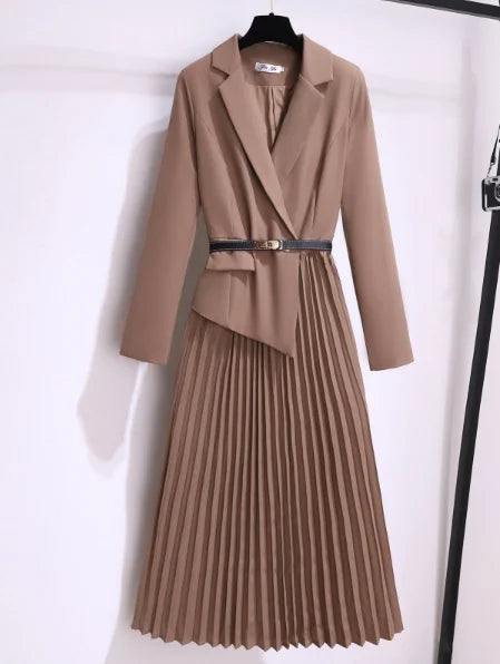 Hayden Rosy - Pleated Belted Blazer Dress