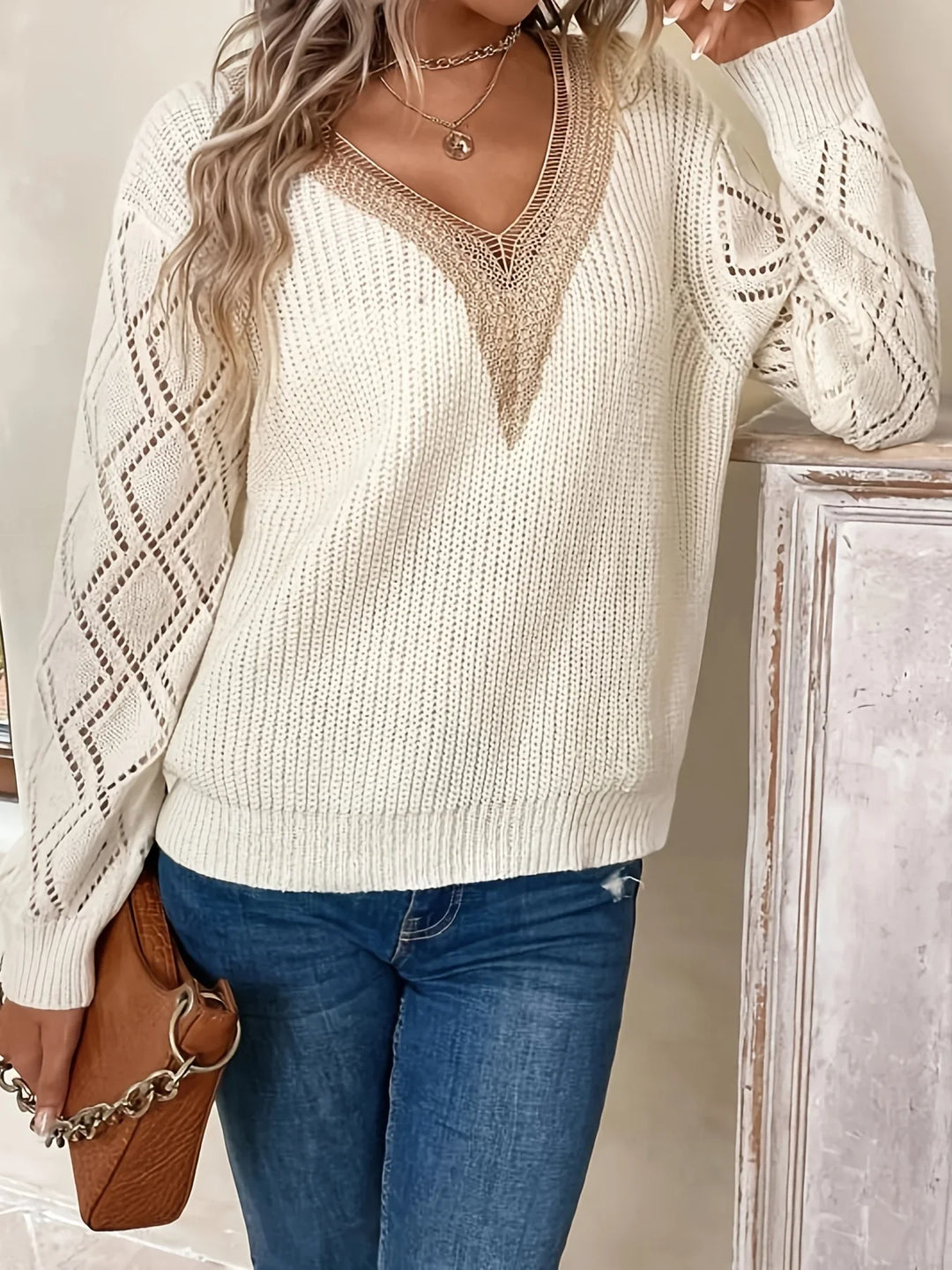 Hayden Marley | Solid V Neck Knitted Sweater