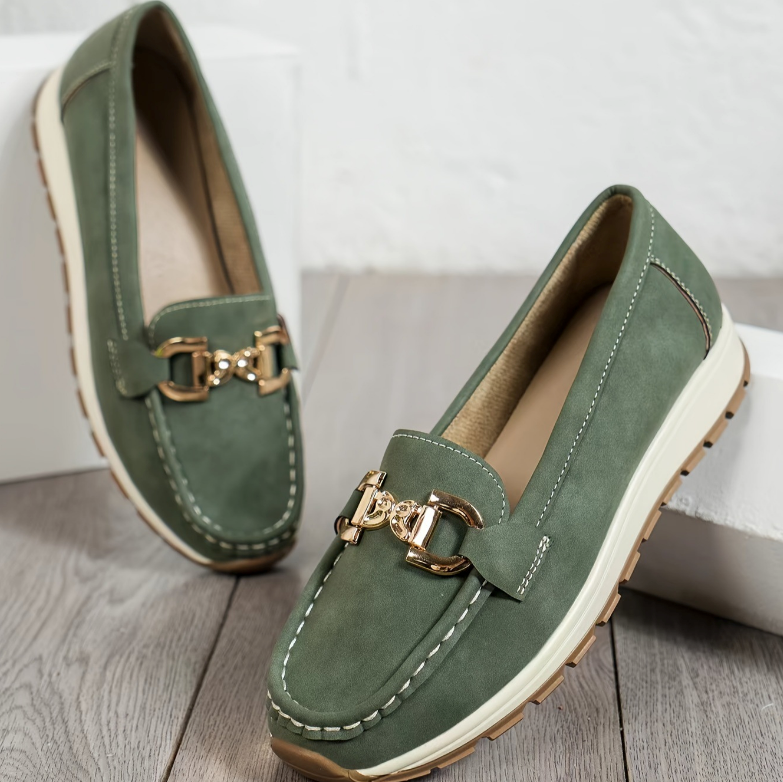 Eloise - Green Buckle Loafers