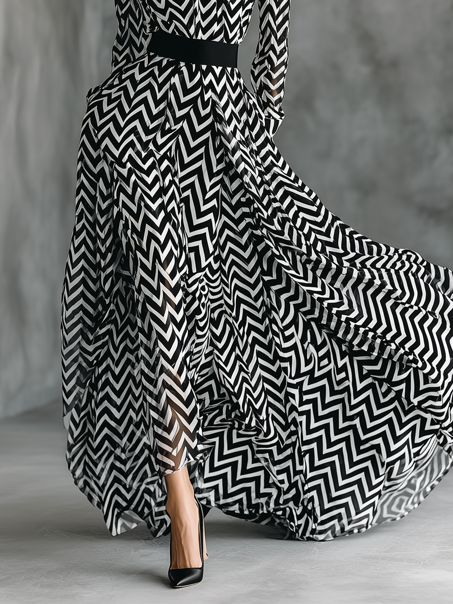 Maxi Dress in Black and White Striped Chiffon