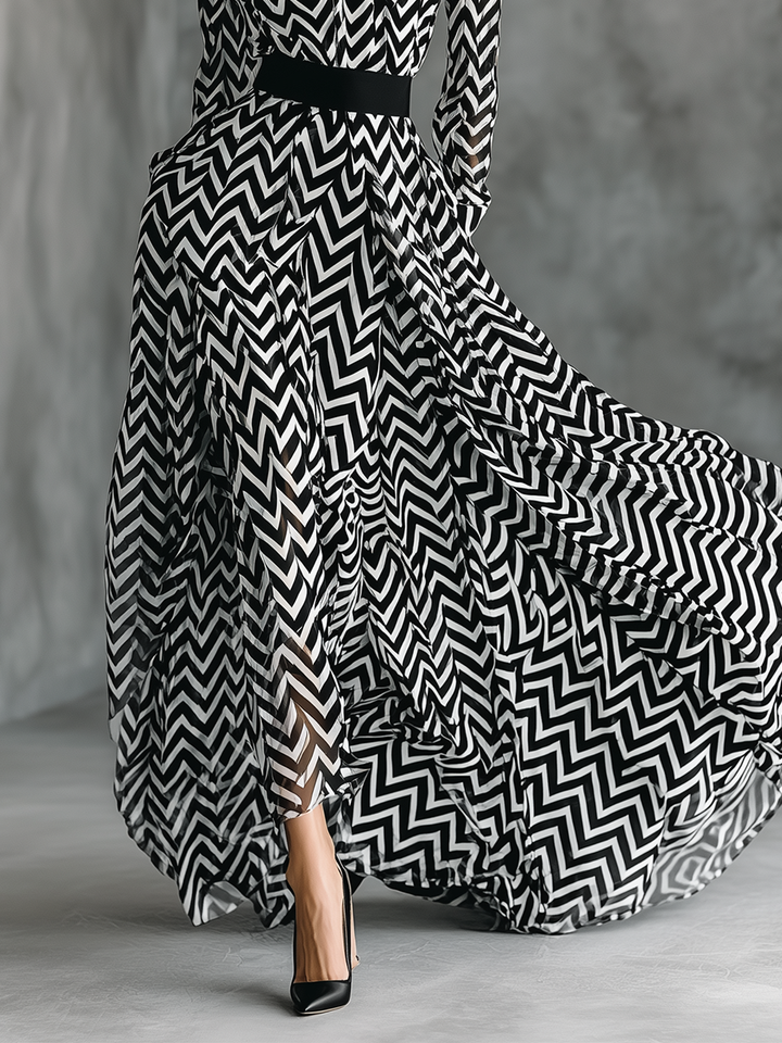 Maxi Dress in Black and White Striped Chiffon