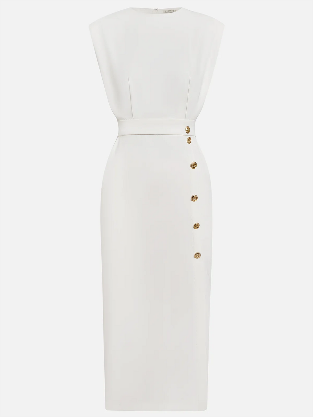 Hayden Marlene™ | Solid Midi Dress with Button Slit and Round Neckline