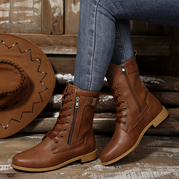 Kareema | Side Zipper Leather Boots