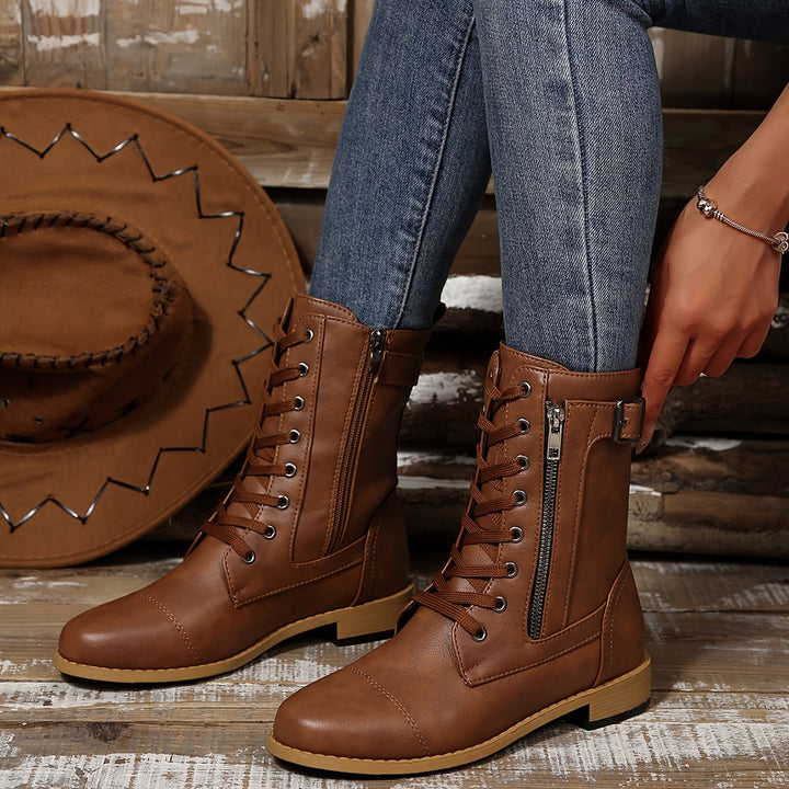 Kareema | Side Zipper Leather Boots
