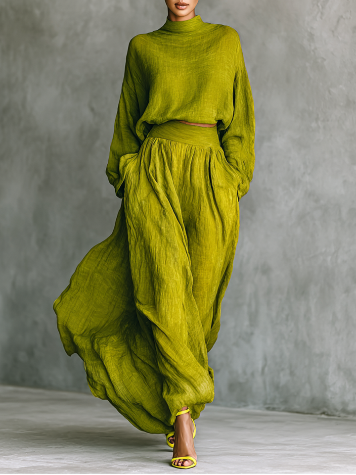 Women's Green Outfit in Cotton-Linen Blend