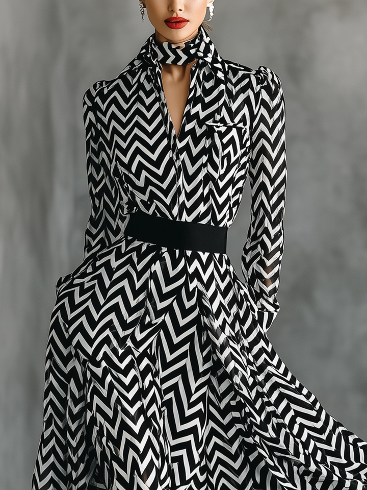 Maxi Dress in Black and White Striped Chiffon
