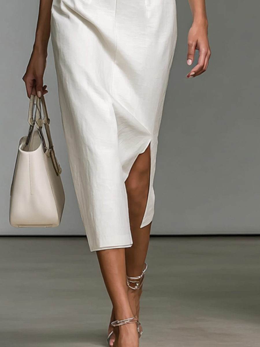 Embroidered Women's Midi Dress with V-Neck and Short Sleeves