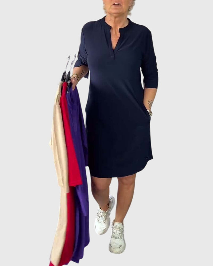 Katherine™ | Solid V-Neck Dress