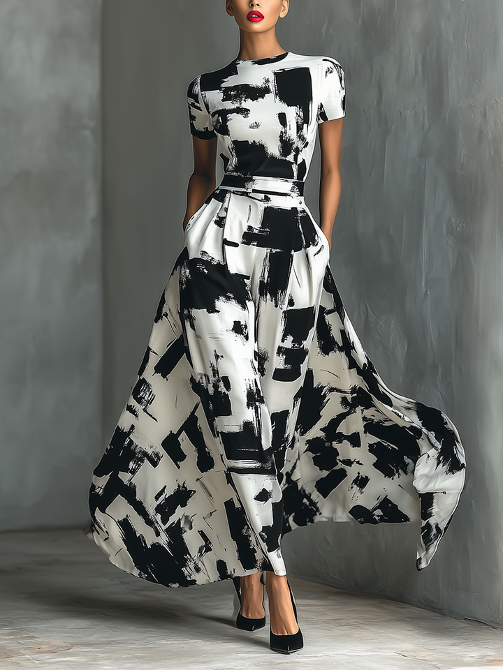 Short Sleeve Maxi Dress with Abstract Print