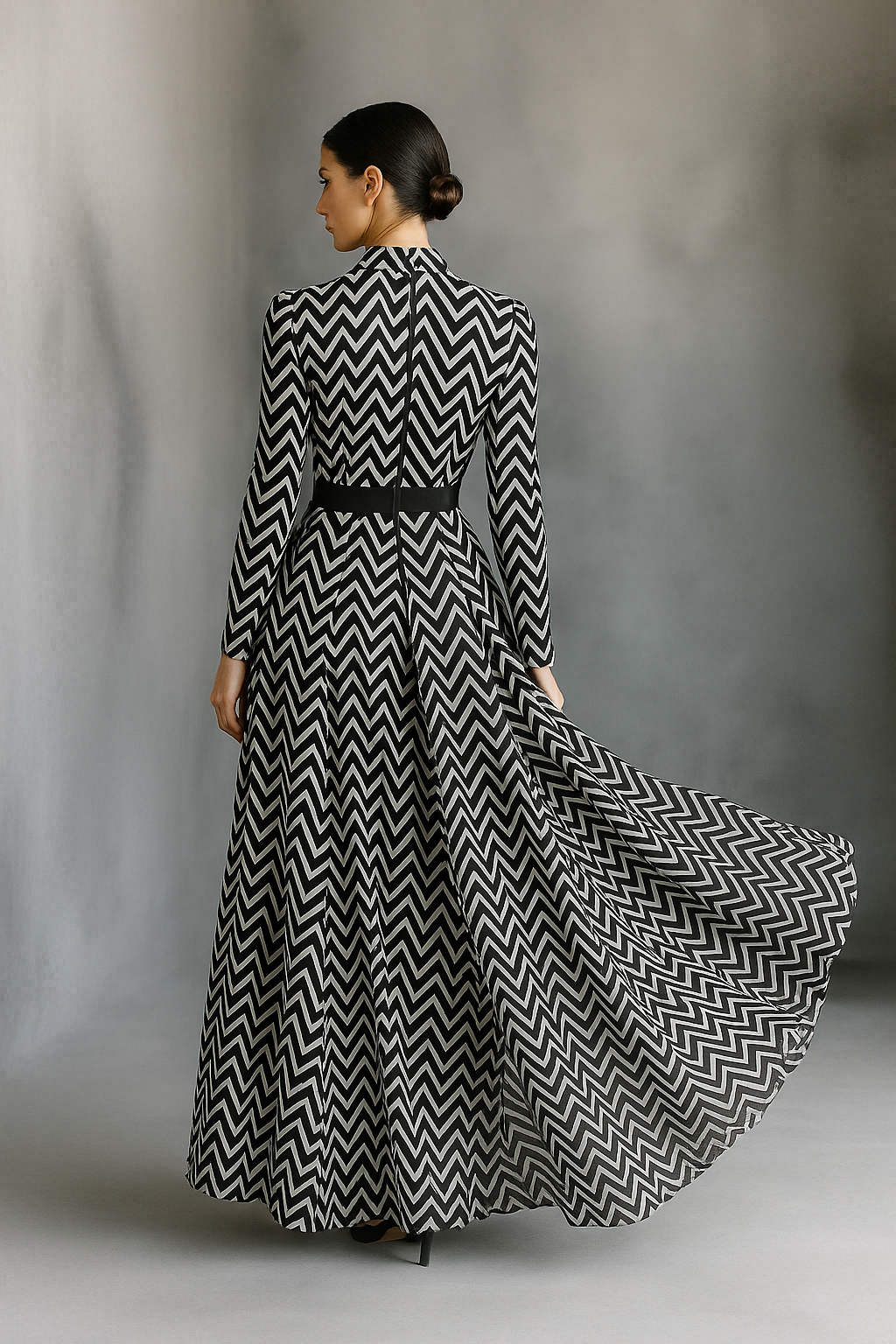 Maxi Dress in Black and White Striped Chiffon