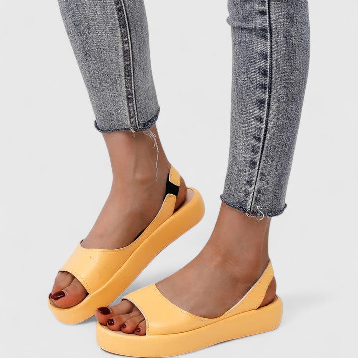 Women's Open Toe Single Wide Strap Slingback Elastic Back Platform Wedge Slip On Comfort Sandals