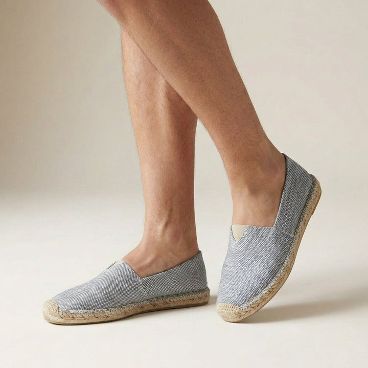 Men's Classic Slip-On Espadrille Flat Shoes with Braided Midsole Trim and Elastic Back Panel