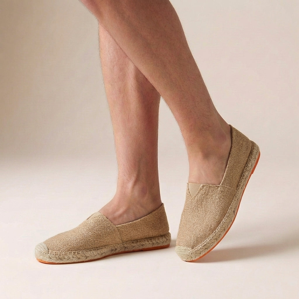 Men's Classic Slip-On Espadrille Flat Shoes with Braided Midsole Trim and Elastic Back Panel