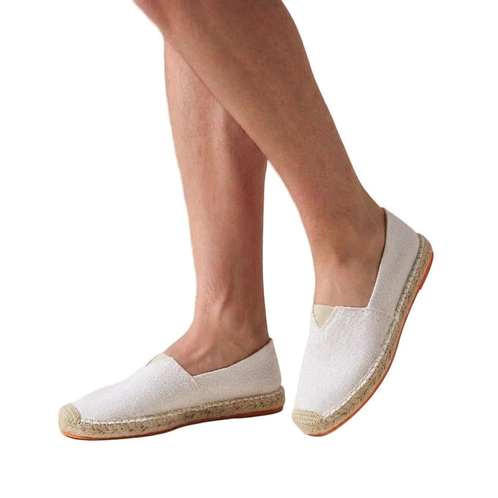 Men's Classic Slip-On Espadrille Flat Shoes with Braided Midsole Trim and Elastic Back Panel