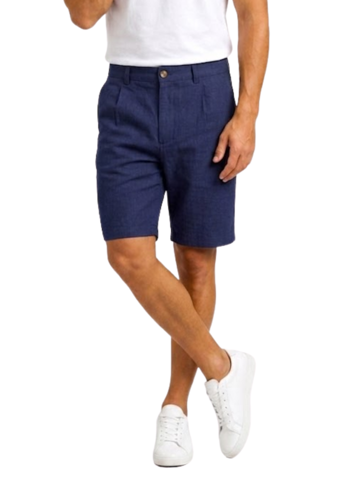 Men's Double Pleated Front Tailored Chino Shorts with Button Fly Belt Loops and Side Pockets