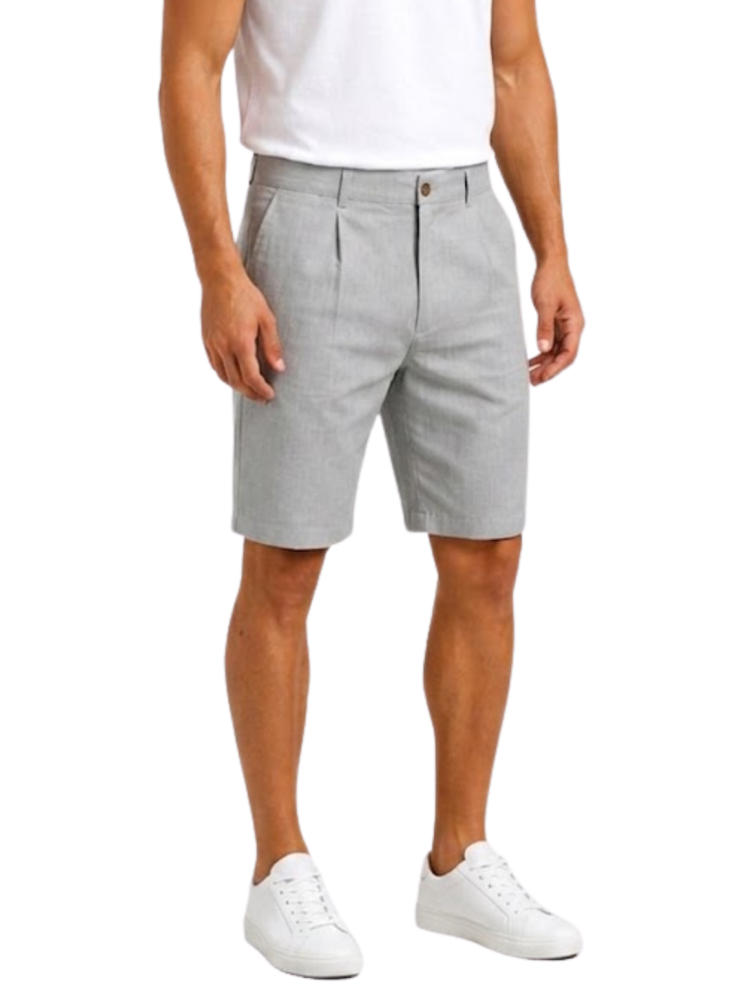 Men's Double Pleated Front Tailored Chino Shorts with Button Fly Belt Loops and Side Pockets