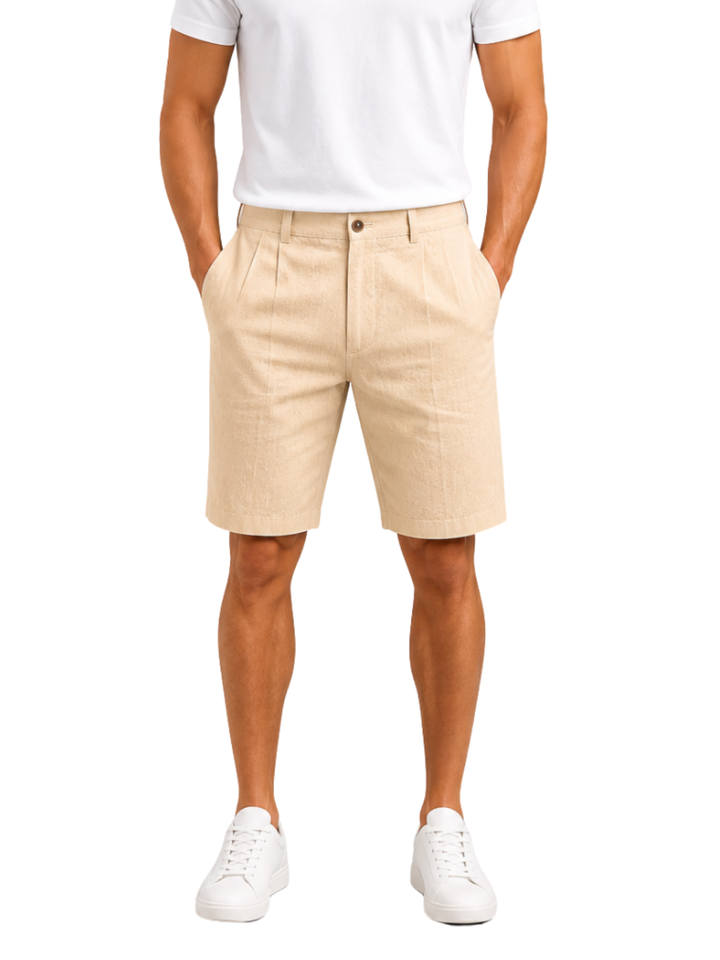 Men's Double Pleated Front Tailored Chino Shorts with Button Fly Belt Loops and Side Pockets