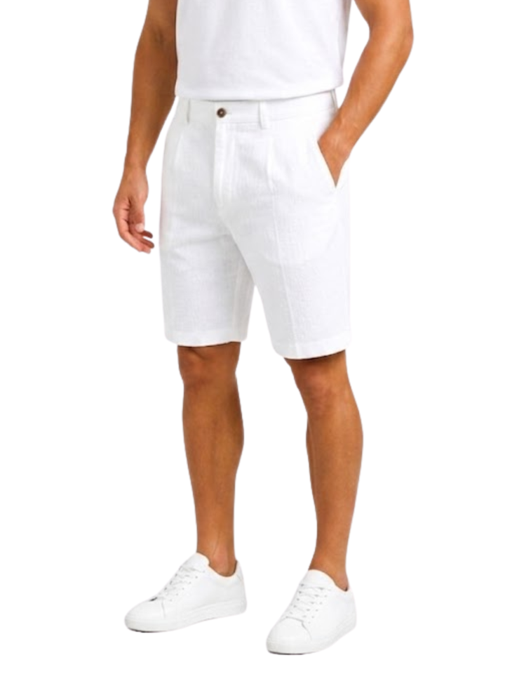Men's Double Pleated Front Tailored Chino Shorts with Button Fly Belt Loops and Side Pockets