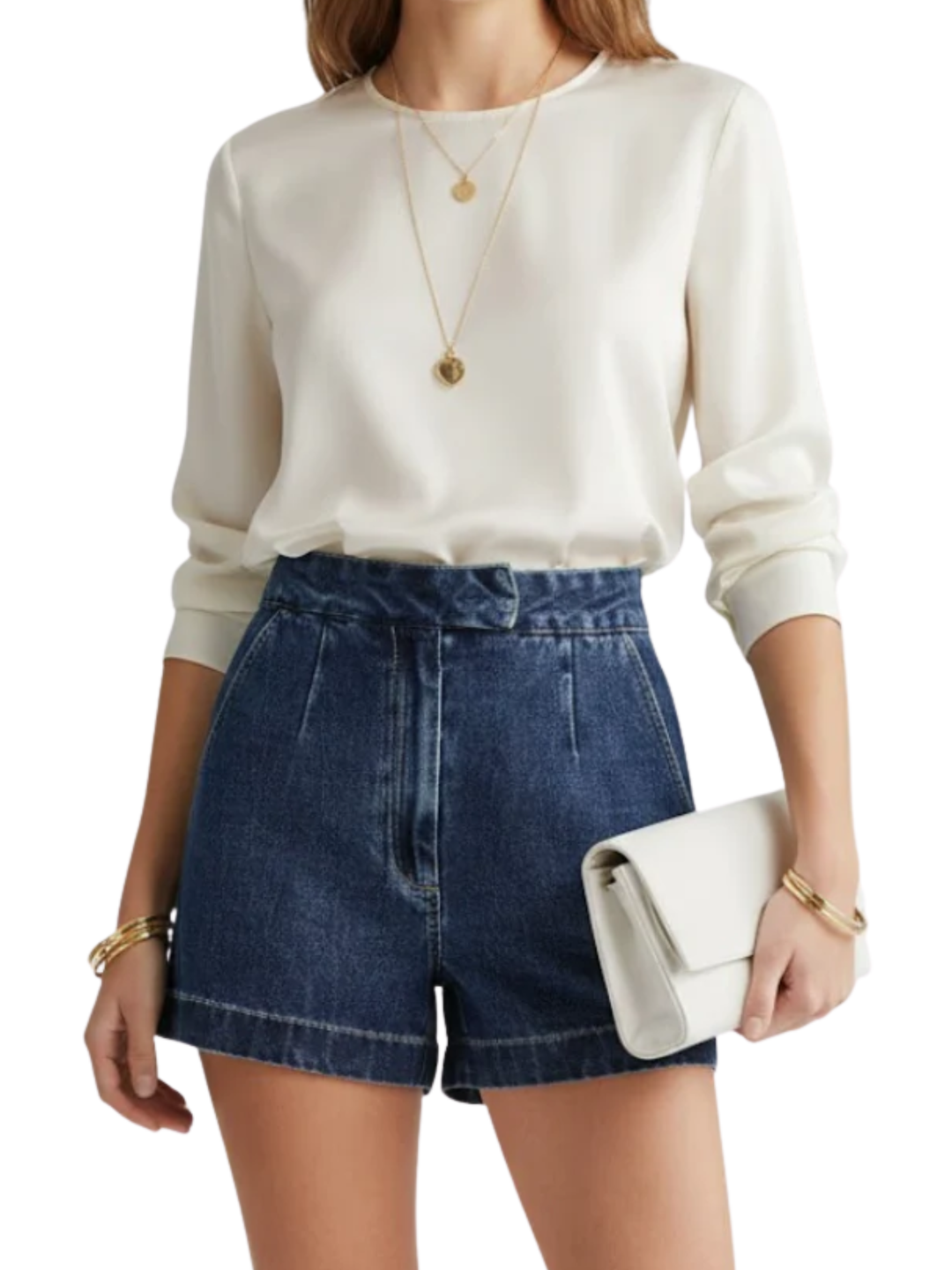 Women's High Waist Front Pleat Belt Loop Button Zip Fly Rolled Turn Up Hem Denim Shorts