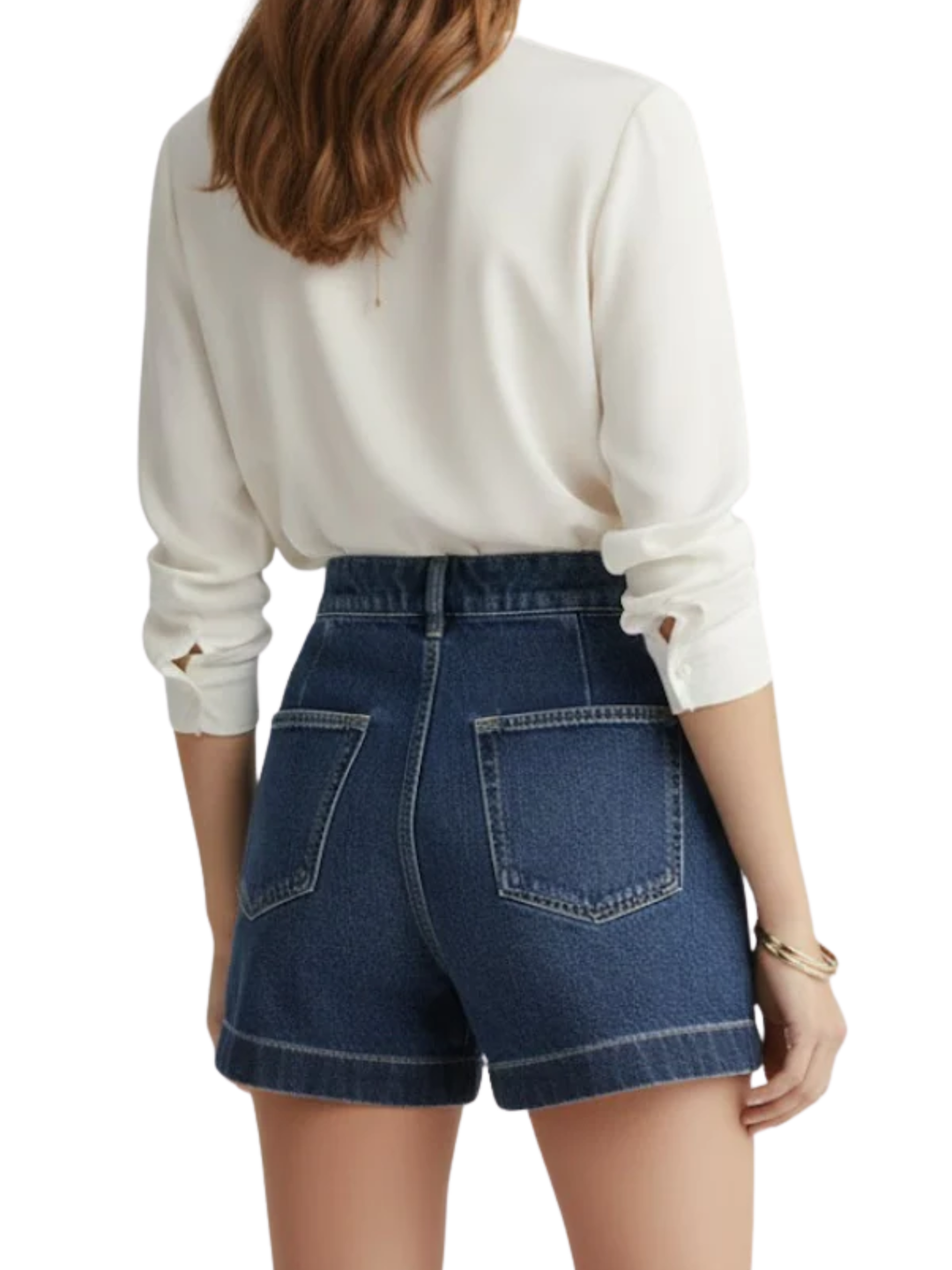 Women's High Waist Front Pleat Belt Loop Button Zip Fly Rolled Turn Up Hem Denim Shorts