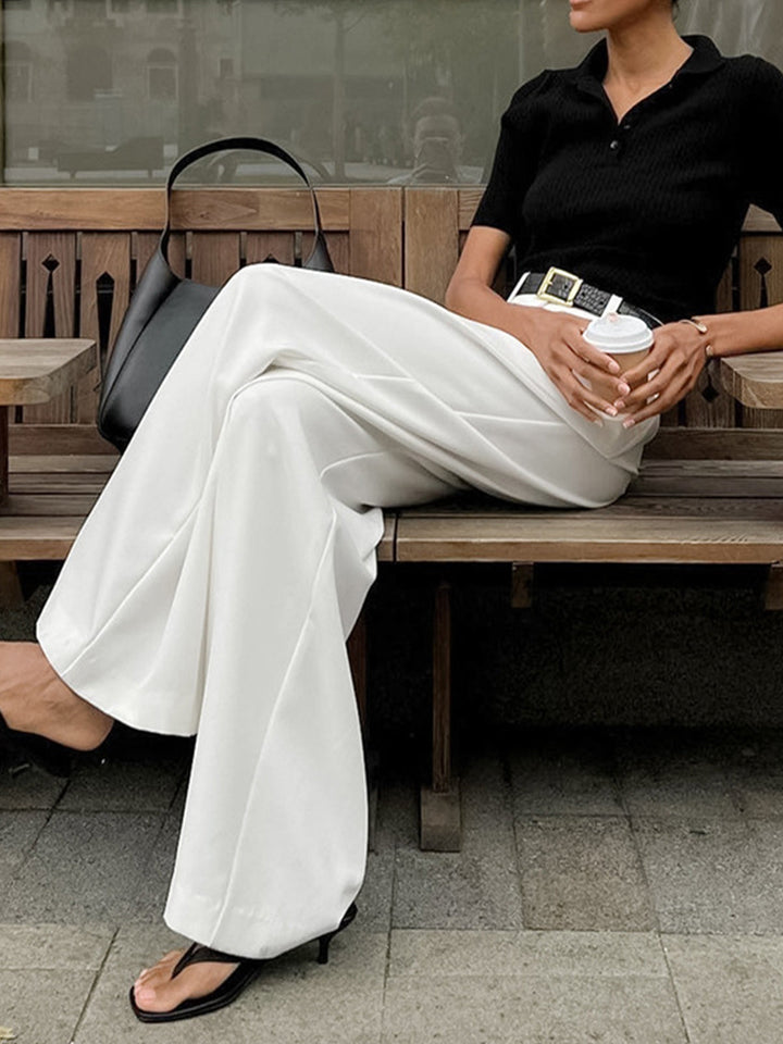 Women's High Waist Single Front Pleat Belt Loop Wide Leg Floor Length Tailored Solid Suit Style Pants