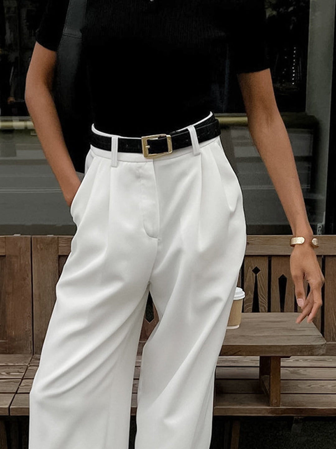 Women's High Waist Single Front Pleat Belt Loop Wide Leg Floor Length Tailored Solid Suit Style Pants
