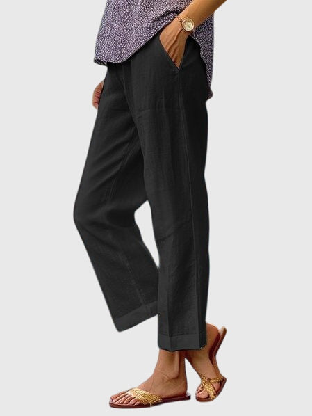 Women's High Waist Straight Leg Front Center Seam Side Pocket Full Length Solid Tailored Pants