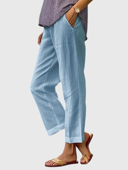 Women's High Waist Straight Leg Front Center Seam Side Pocket Full Length Solid Tailored Pants